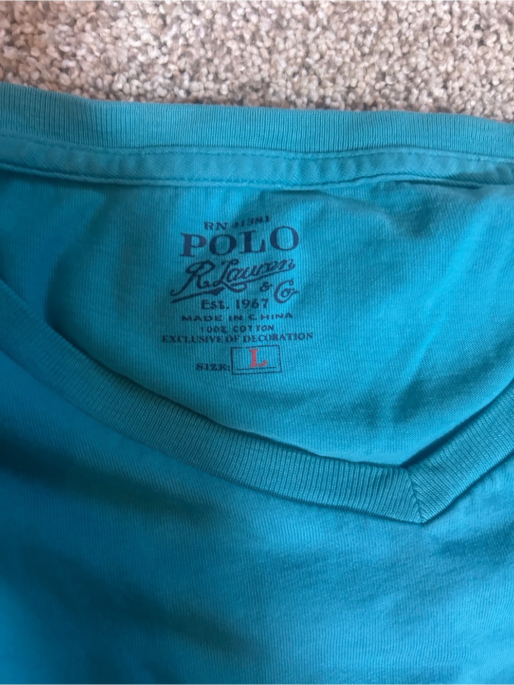 Polo Ralph Lauren Long Sleeve V-Neck Graphic Tee Teal Blue Size L